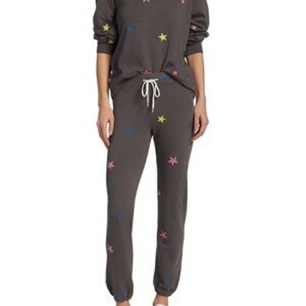 Monrow Drawstring High Waisted Star Jogger Sweatpants Gray Multi Women's Size XS